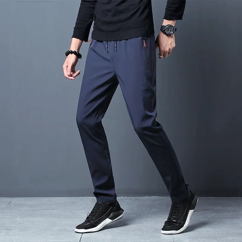 Mens Casual Jogger Pants Straight Slim Fit with Elastic Waist, Korean Style Trousers in Blue Black Gray Plus Size