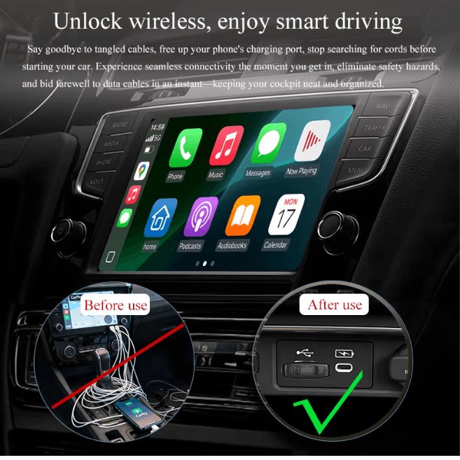Wireless CarPlay Android Auto Adapter 2 in 1 Smart Car Dongle