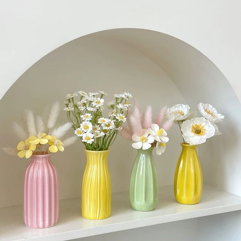 Modern Candy Color Ceramic Bud Vase for Desktop Home Decor