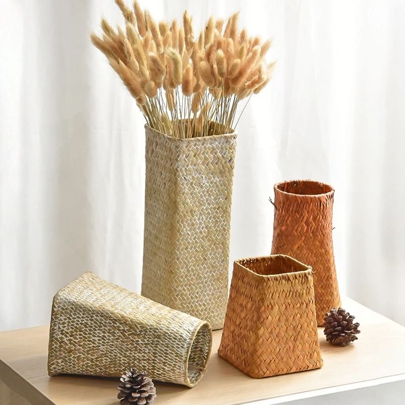 Natural Woven Rattan Vase for Dried Flowers Home Decor