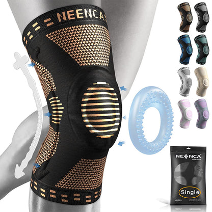 Knee Support Copper Brace with Gel Pad & Side Stabilizers, Sport Arthritis Joint Pain Relief