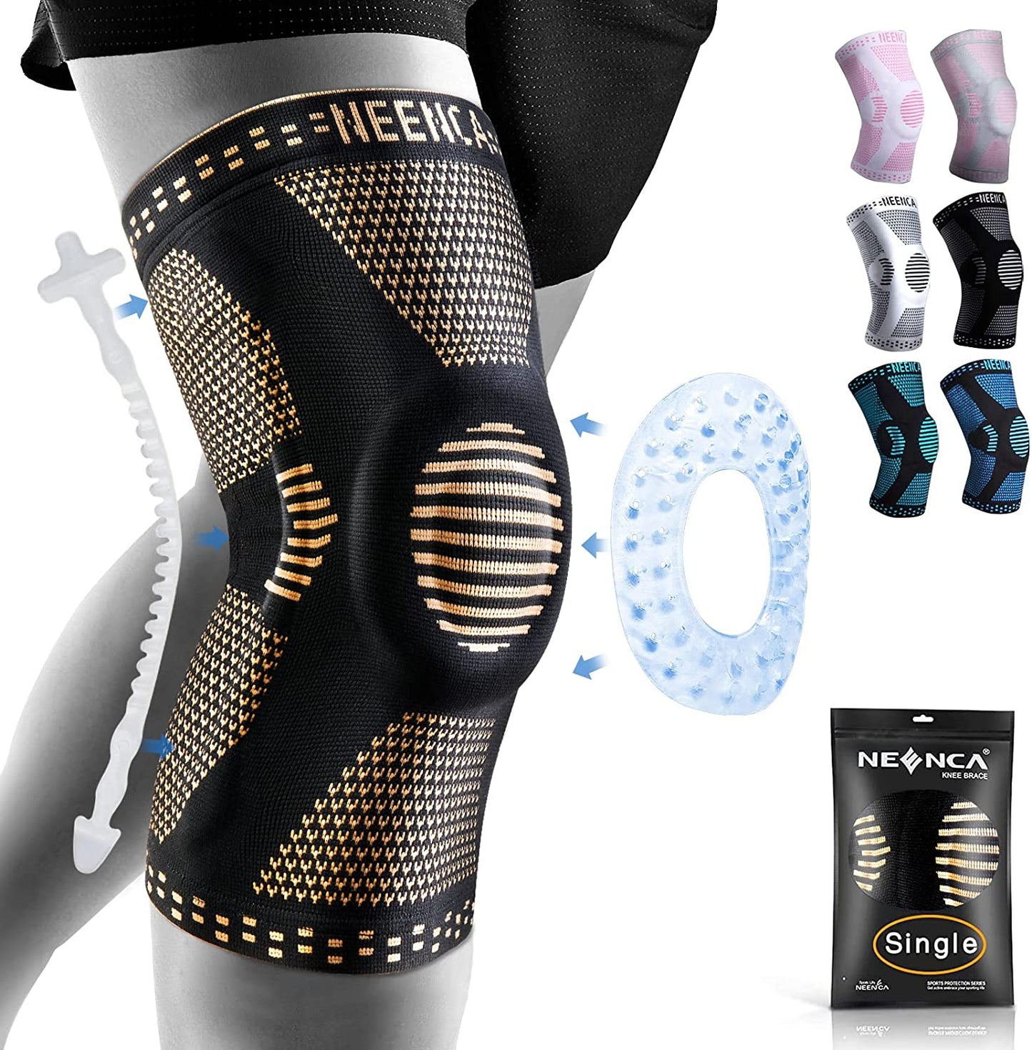 Knee Support Copper Brace with Gel Pad & Side Stabilizers, Sport Arthritis Joint Pain Relief