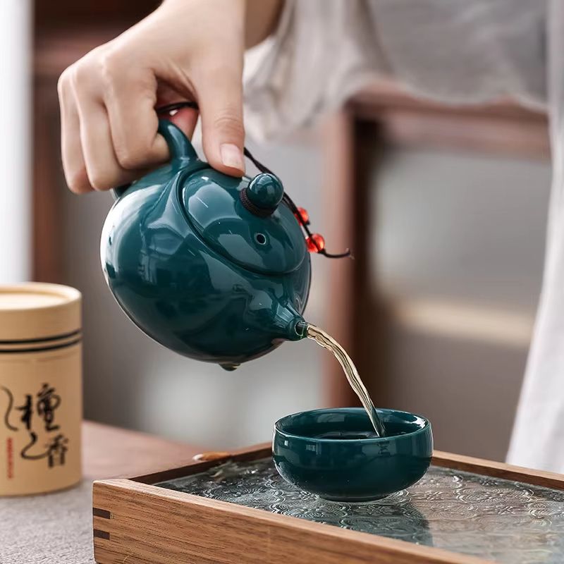 Chinese Kungfu Tea Set with Pot, Four Cups, Sandalwood Stove and Incense Burner Gift Box