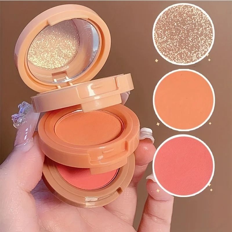 3-in-1 Professional Makeup Palette – 3-Layer Matte & Pearlescent Blush, Highlighter, and Contouring Set