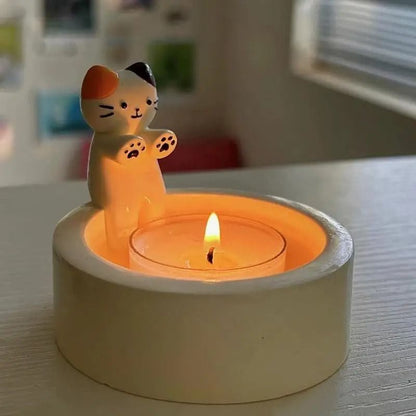 Cute Kitten Candle Holder with Hand-Warming Paws Design