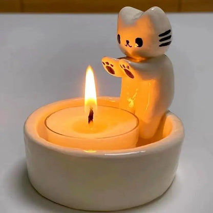 Cute Kitten Candle Holder with Hand-Warming Paws Design