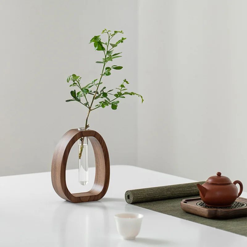 Solid Wood Mini Desktop Flower Vase with Glass Insert (Minimal Single Stem Bud Vase)
