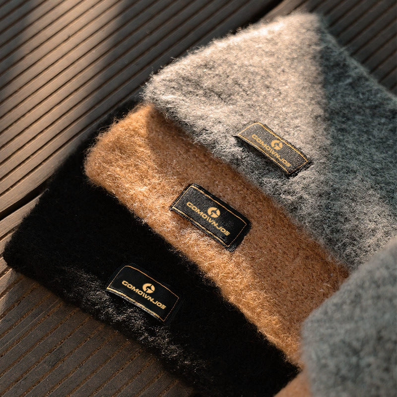 Vintage Mohair Plush Knitted Scarf - Cold-Proof Warm Winter Collar for Men, Small Size Solid Color Outdoor Travel Scarf