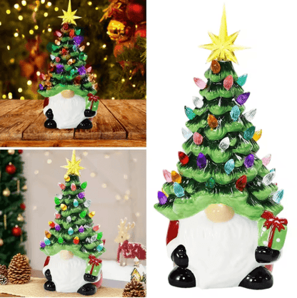 Christmas Gnome Lighted Tree Tabletop Ornament