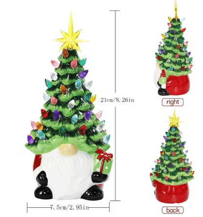 Christmas Gnome Lighted Tree Tabletop Ornament