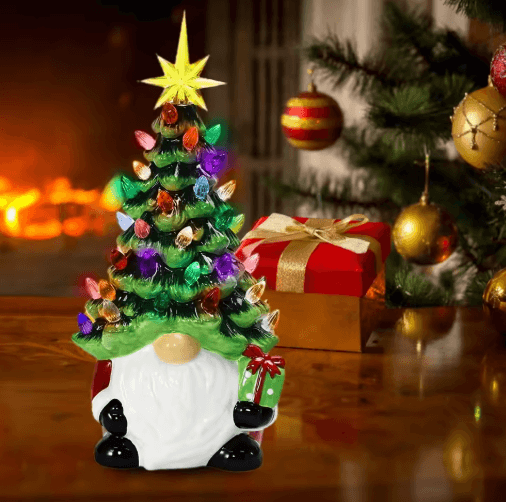 Christmas Gnome Lighted Tree Tabletop Ornament