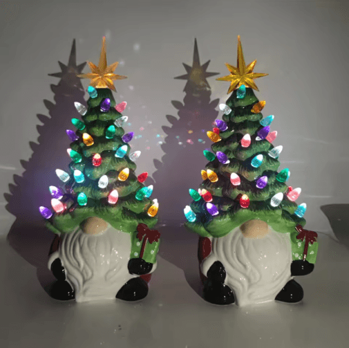 Christmas Gnome Lighted Tree Tabletop Ornament