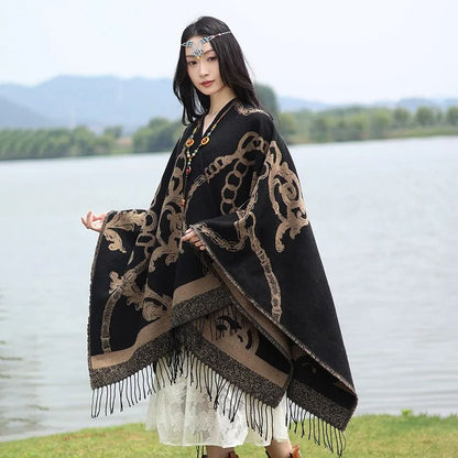 Luxury Jacquard Cashmere Shawl Unisex Winter Poncho Cape