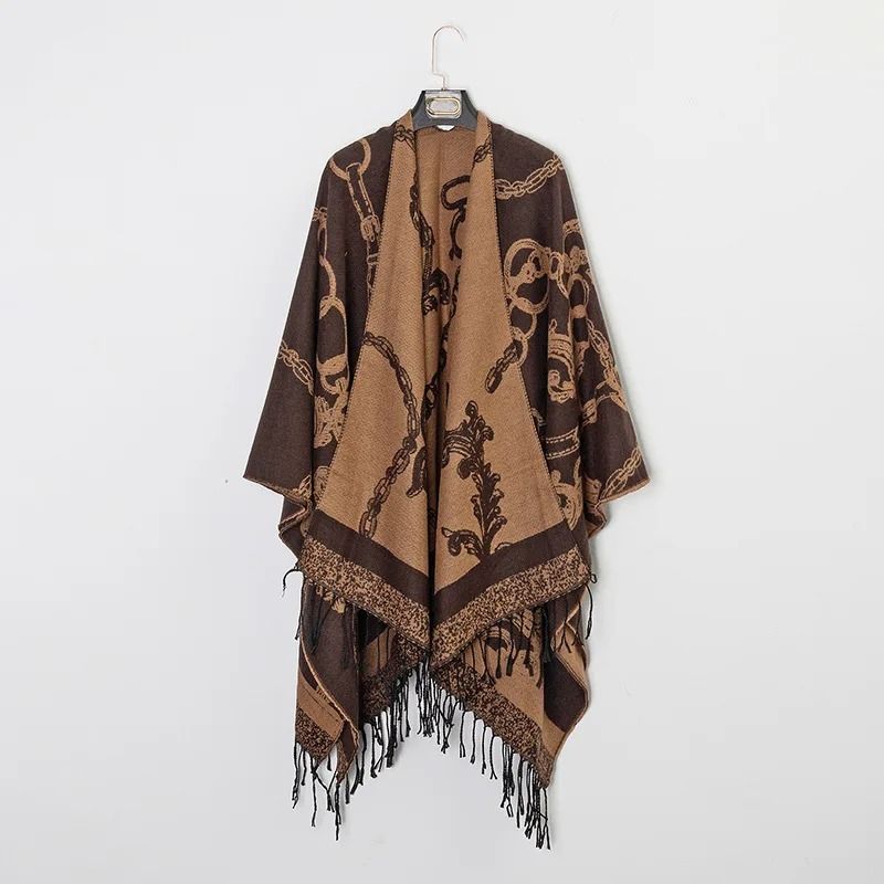 Luxury Jacquard Cashmere Shawl Unisex Winter Poncho Cape
