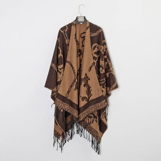 Luxury Jacquard Cashmere Shawl Unisex Winter Poncho Cape