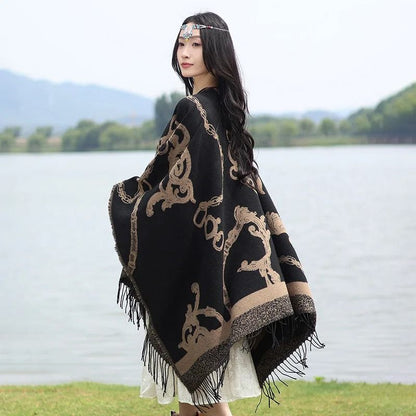 Luxury Jacquard Cashmere Shawl Unisex Winter Poncho Cape