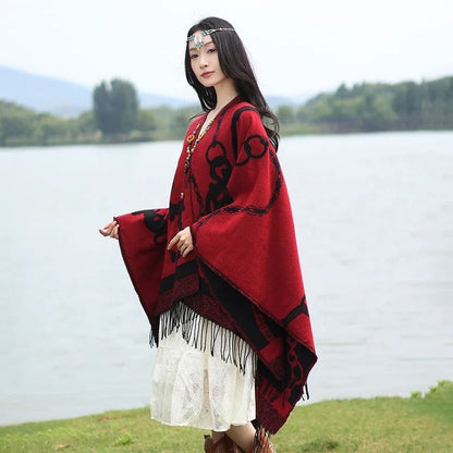 Luxury Jacquard Cashmere Shawl Unisex Winter Poncho Cape