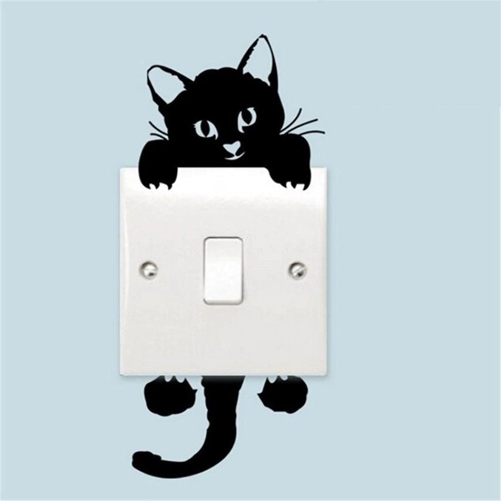 Cute Black Cat Wall Stickers for Light Switch DIY Home Decor Set