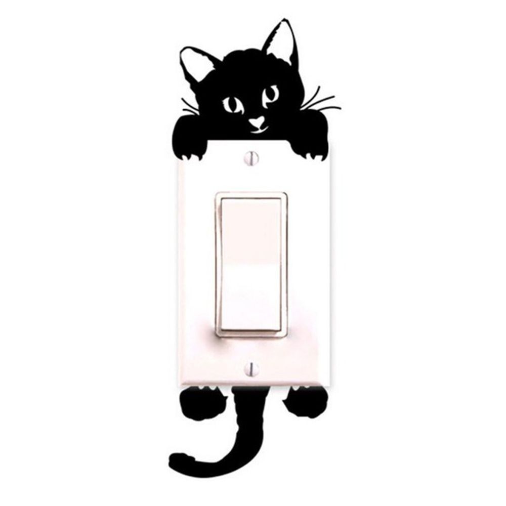 Cute Black Cat Wall Stickers for Light Switch DIY Home Decor Set
