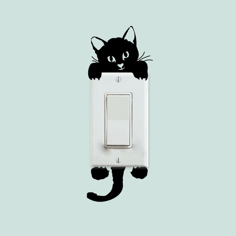 Cute Black Cat Wall Stickers for Light Switch DIY Home Decor Set