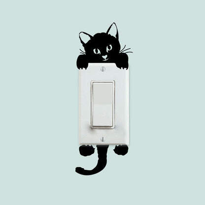 Cute Black Cat Wall Stickers for Light Switch DIY Home Decor Set