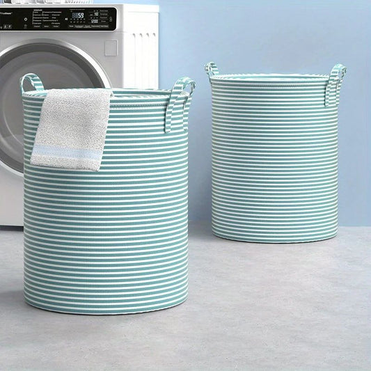 Foldable Striped Laundry Storage Basket