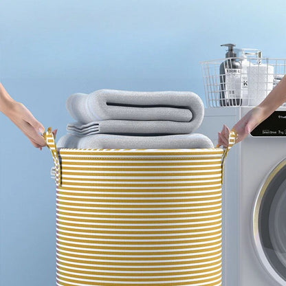 Foldable Striped Laundry Storage Basket