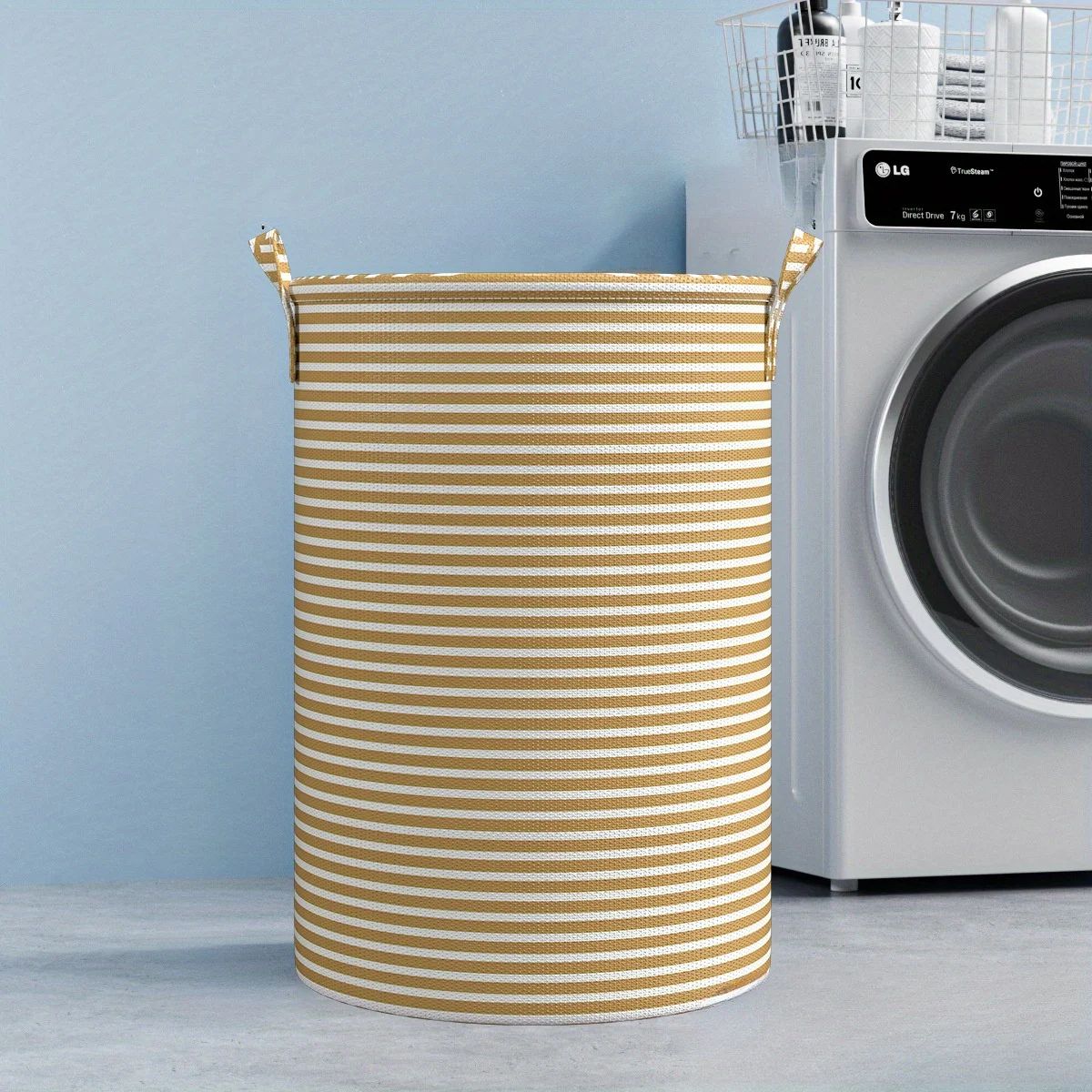 Foldable Striped Laundry Storage Basket