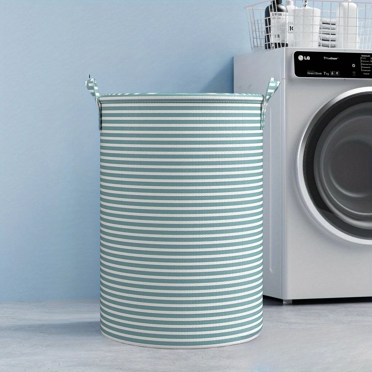 Foldable Striped Laundry Storage Basket