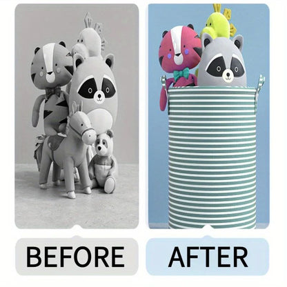 Foldable Striped Laundry Storage Basket
