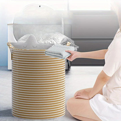 Foldable Striped Laundry Storage Basket