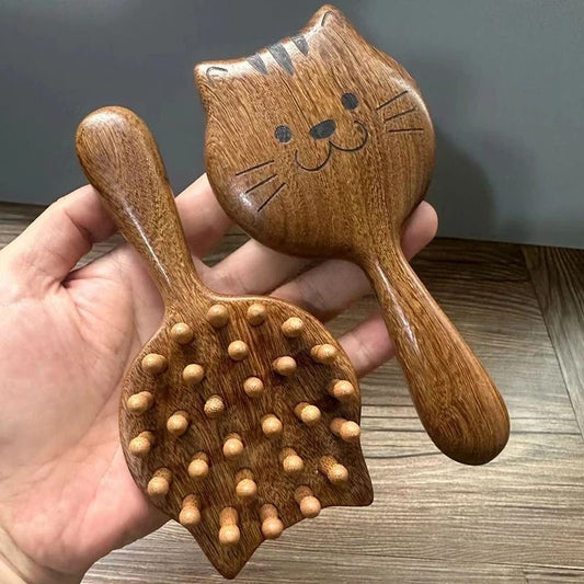 Sandalwood Cartoon Scalp Massage Comb – Meridian & Body Guasha Tool