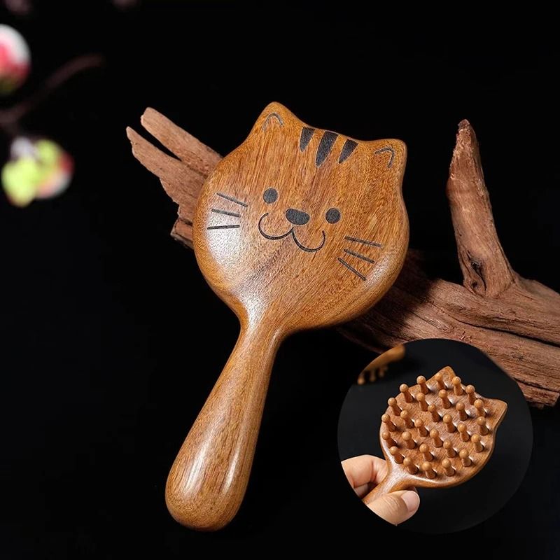 Sandalwood Cartoon Scalp Massage Comb – Meridian & Body Guasha Tool