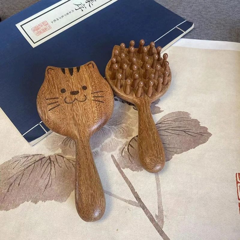 Sandalwood Cartoon Scalp Massage Comb – Meridian & Body Guasha Tool