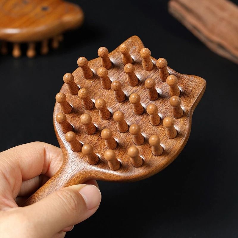 Sandalwood Cartoon Scalp Massage Comb – Meridian & Body Guasha Tool