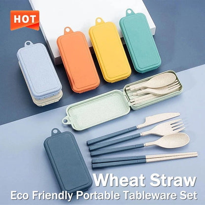 EcoLite 4-Piece Portable Travel Cutlery Set – Sustainable Eco-Friendly Wheat Straw Tableware with Case