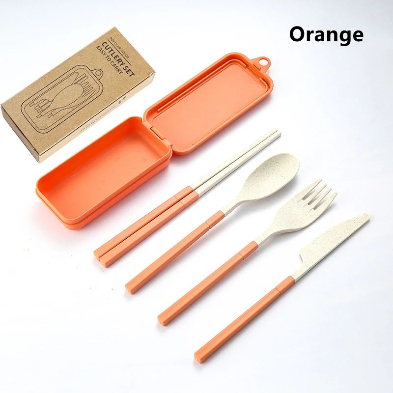 EcoLite 4-Piece Portable Travel Cutlery Set – Sustainable Eco-Friendly Wheat Straw Tableware with Case