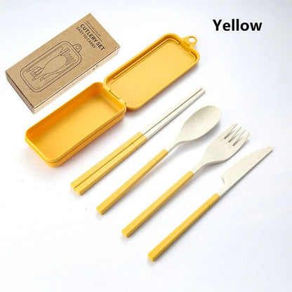 EcoLite 4-Piece Portable Travel Cutlery Set – Sustainable Eco-Friendly Wheat Straw Tableware with Case