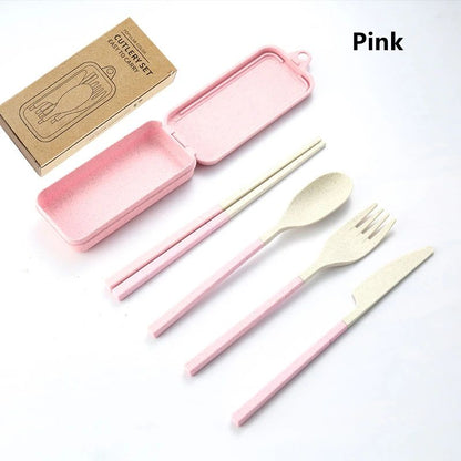 EcoLite 4-Piece Portable Travel Cutlery Set – Sustainable Eco-Friendly Wheat Straw Tableware with Case