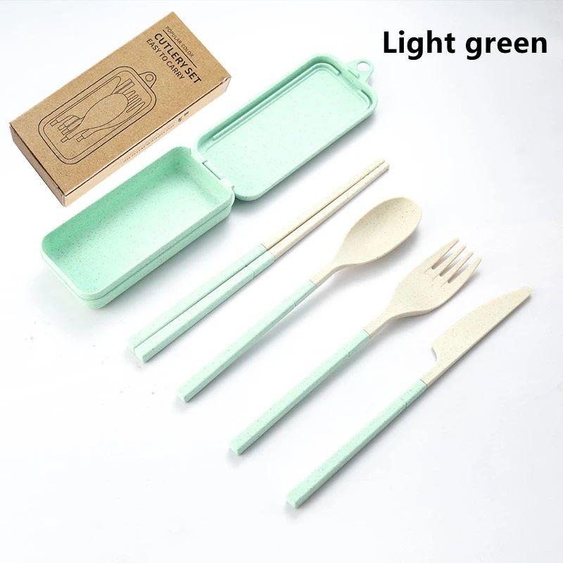 EcoLite 4-Piece Portable Travel Cutlery Set – Sustainable Eco-Friendly Wheat Straw Tableware with Case