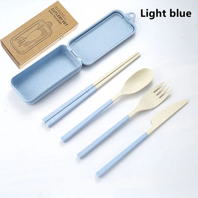 EcoLite 4-Piece Portable Travel Cutlery Set – Sustainable Eco-Friendly Wheat Straw Tableware with Case