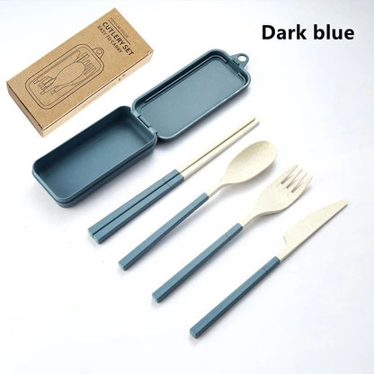 EcoLite 4-Piece Portable Travel Cutlery Set – Sustainable Eco-Friendly Wheat Straw Tableware with Case