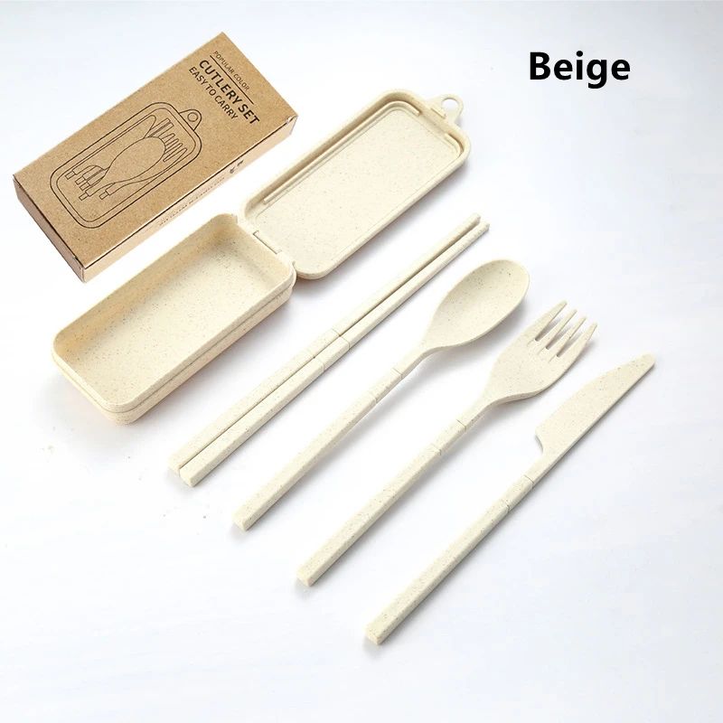 EcoLite 4-Piece Portable Travel Cutlery Set – Sustainable Eco-Friendly Wheat Straw Tableware with Case