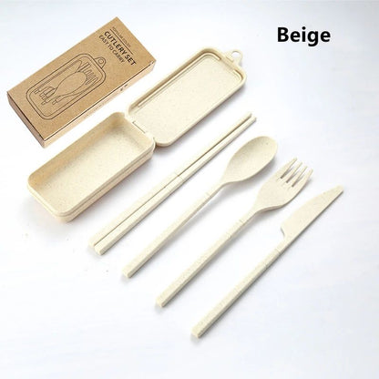 EcoLite 4-Piece Portable Travel Cutlery Set – Sustainable Eco-Friendly Wheat Straw Tableware with Case