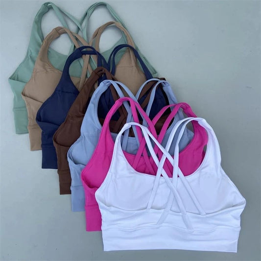 Solid Color Fitness Sport Bra Cross Back High Strength Comprehensive Training Top