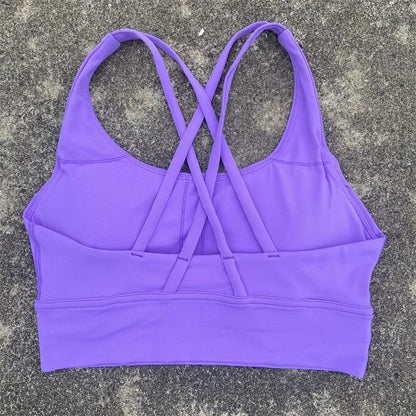 Solid Color Fitness Sport Bra Cross Back High Strength Comprehensive Training Top