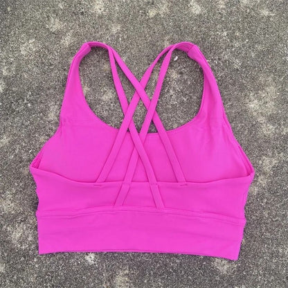 Solid Color Fitness Sport Bra Cross Back High Strength Comprehensive Training Top