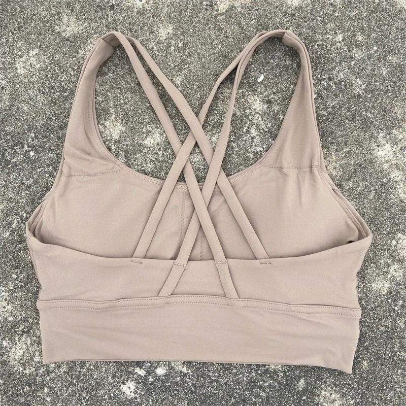 Solid Color Fitness Sport Bra Cross Back High Strength Comprehensive Training Top