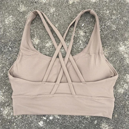 Solid Color Fitness Sport Bra Cross Back High Strength Comprehensive Training Top