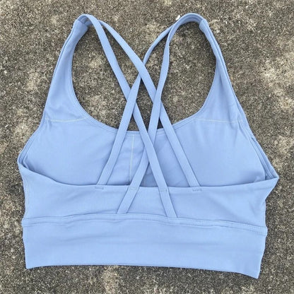 Solid Color Fitness Sport Bra Cross Back High Strength Comprehensive Training Top